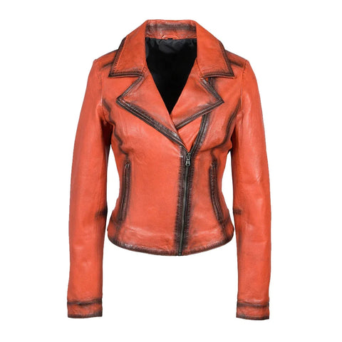 Millie Women's Biker Orange Leather Jacket