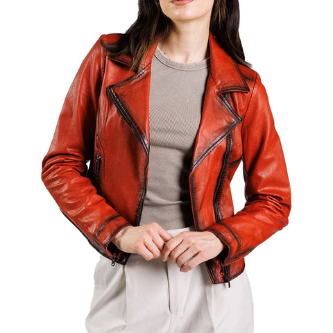 Millie Women's Biker Orange Leather Jacket