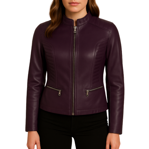Women Slim Fit Biker Purple Leather Jacket