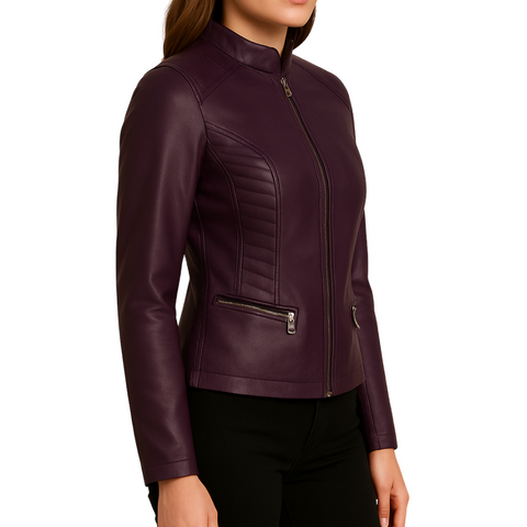 Women Slim Fit Biker Purple Leather Jacket