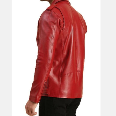 Men's Red Asymmetrical Biker Leather Jacket