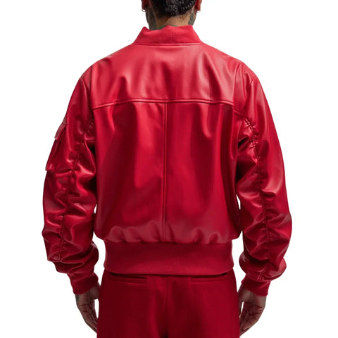 Men’s Oversized Red Leather Bomber Jacket