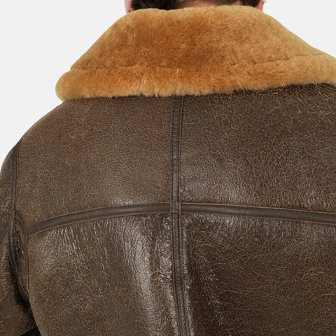 Men's Distressed Brown Shearling B-3 Bomber Jacket