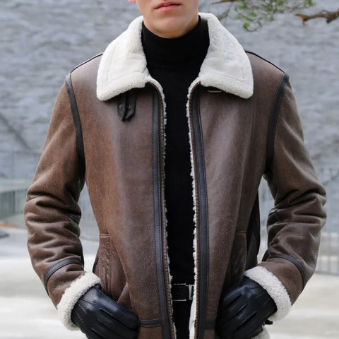 Men's Berlin Brown Shearling Bomber Leather Jacket