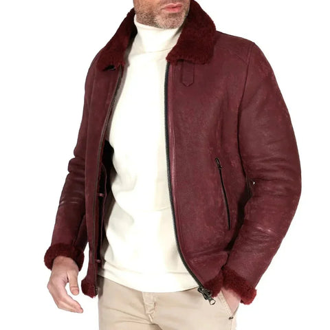 Men’s Dark Maroon Leather Bomber Jacket
