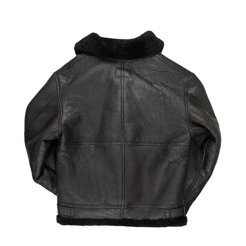 Men’s Black Hooded Shearling Leather Bomber Jacket