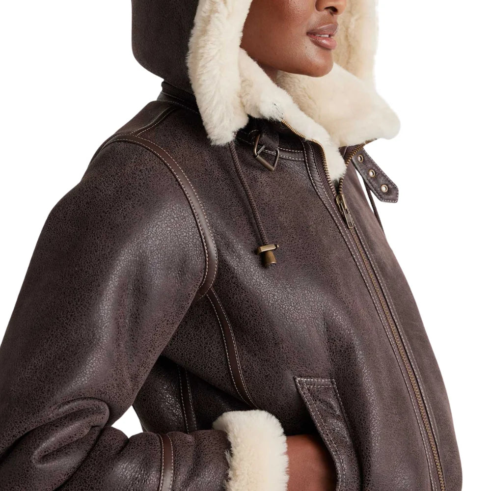 The Women's Heritage Real Dark Brown Shearling Bomber Jacket
