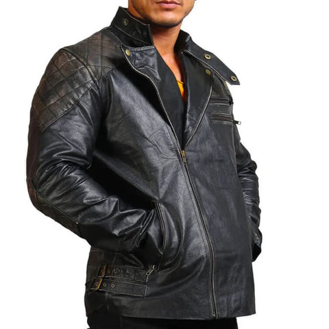 Men's Asymmetrical Bones and Skull Leather Jacket