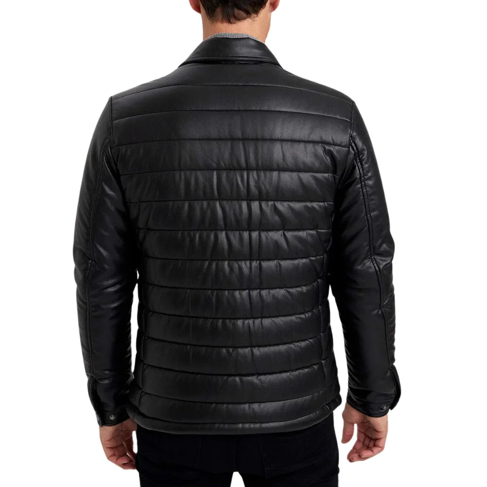 Men's Trucker Quilted Black Vegan Leather Jacket