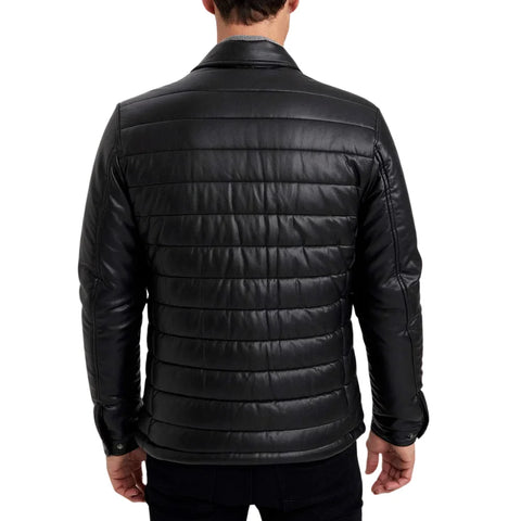 Men's Trucker Quilted Black Vegan Leather Jacket