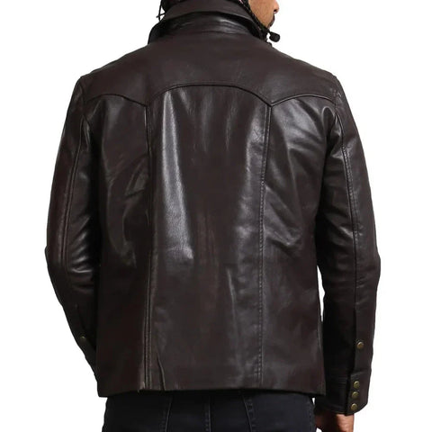 Men's Governor Trucker Dark Brown Leather Jacket