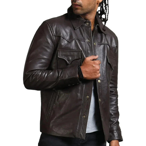 Men's Governor Trucker Dark Brown Leather Jacket