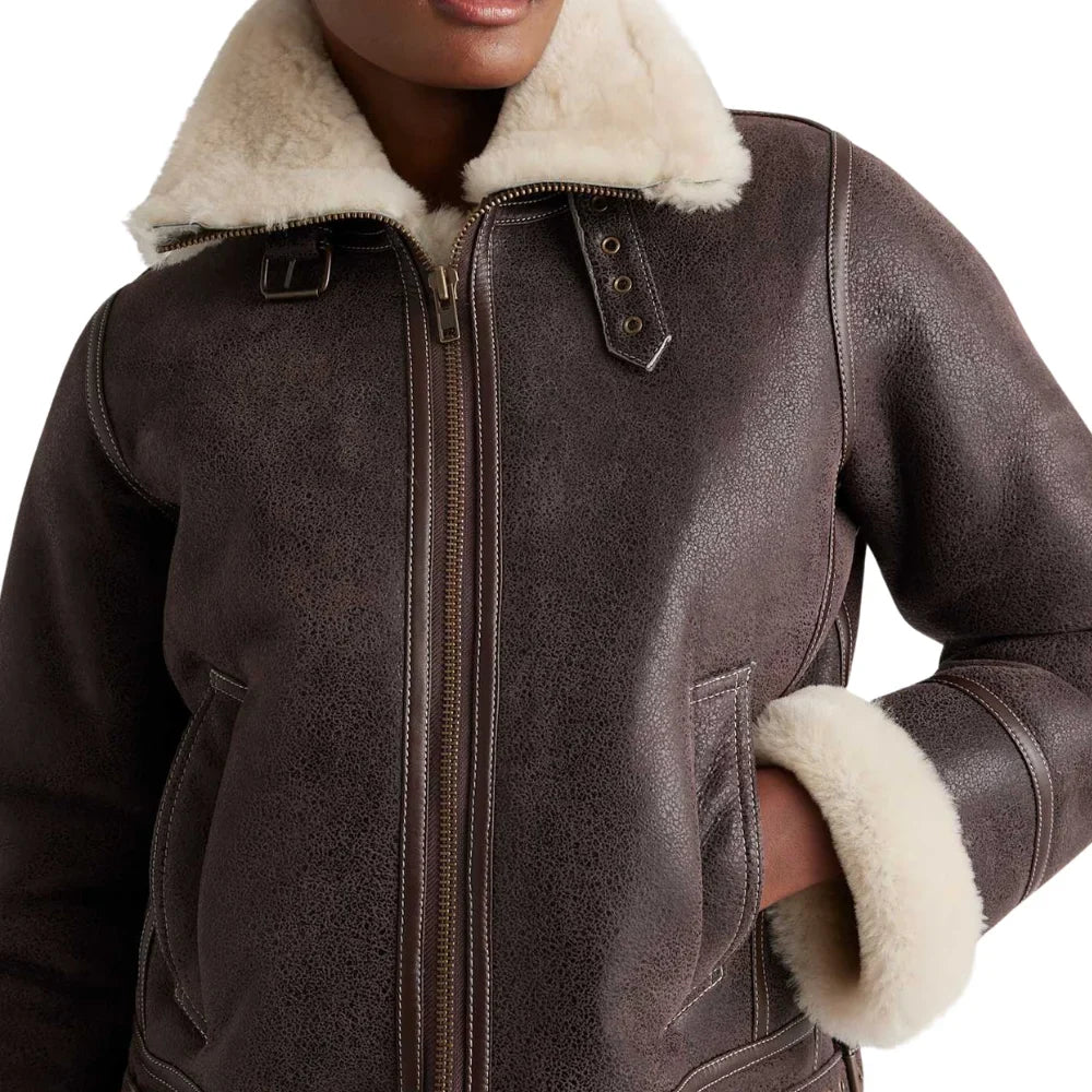 The Women's Heritage Real Dark Brown Shearling Bomber Jacket