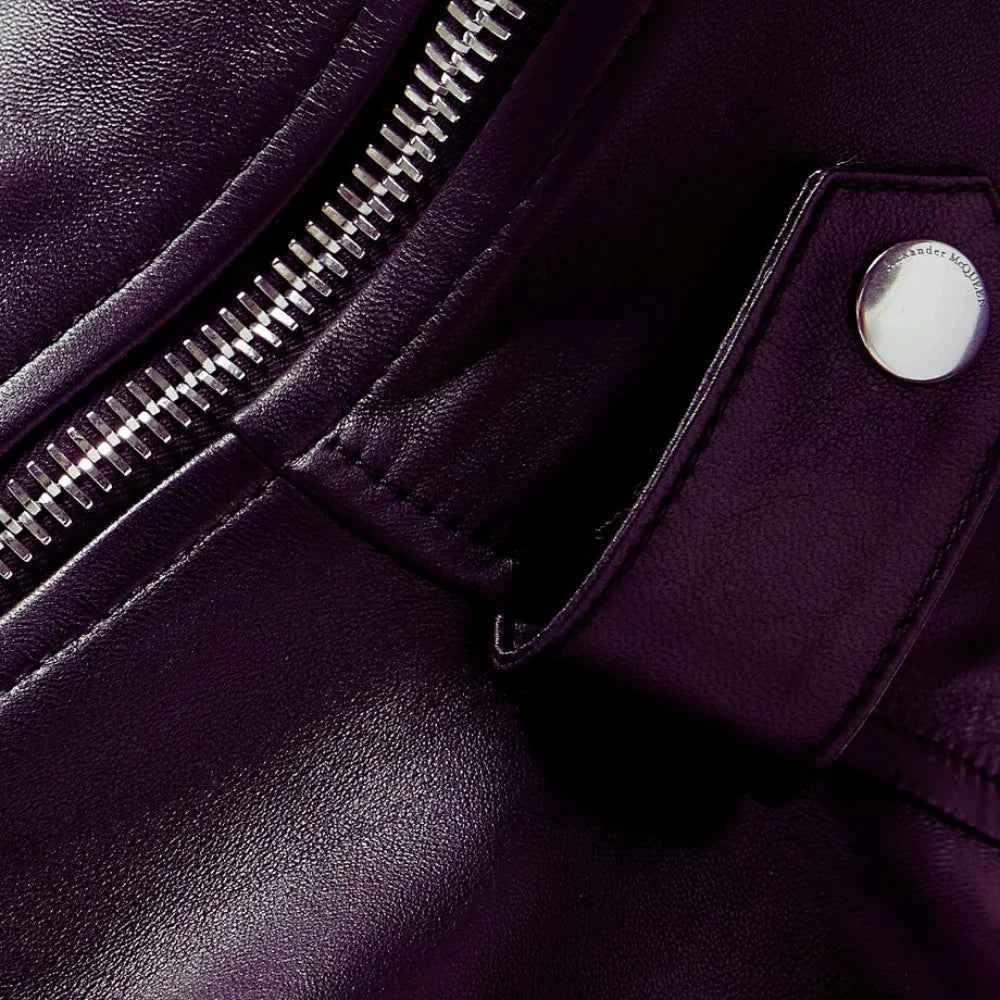 Women's Asymmetrical Peplum Purple Leather Jacket