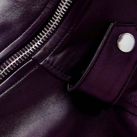 Women's Asymmetrical Peplum Purple Leather Jacket