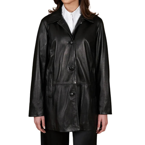 Women’s Black Button-Up Leather Jacket