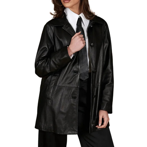 Women’s Black Button-Up Leather Jacket