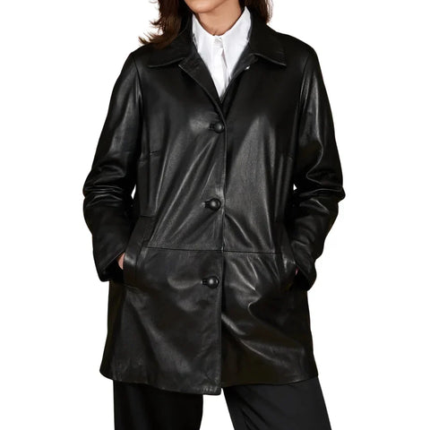 Women’s Black Button-Up Leather Jacket