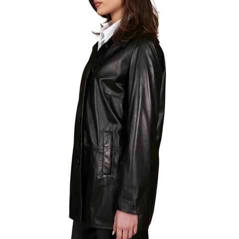 Women’s Black Button-Up Leather Jacket