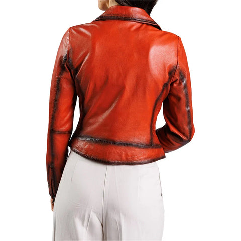 Millie Women's Biker Orange Leather Jacket