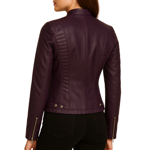 Women Slim Fit Biker Purple Leather Jacket