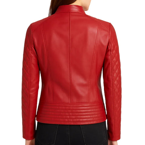 Women's Quilted Red Lambskin Leather Jacket