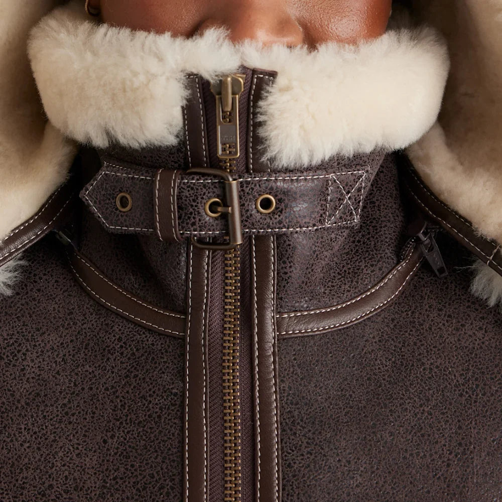 The Women's Heritage Real Dark Brown Shearling Bomber Jacket