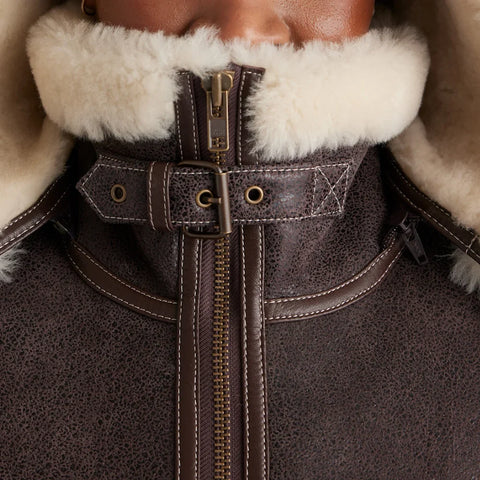 The Women's Heritage Real Dark Brown Shearling Bomber Jacket