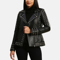 Women’s Studded Motorcycle Black Punk Leather Jacket