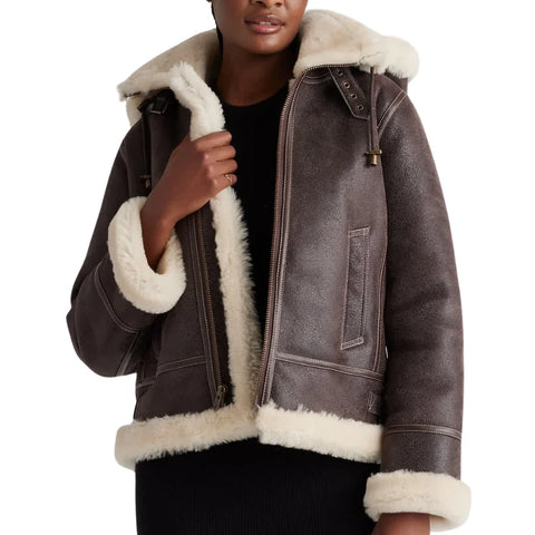 The Women's Heritage Real Dark Brown Shearling Bomber Jacket
