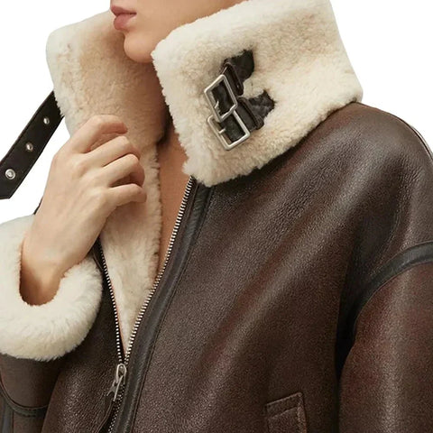 Women’s Chocolate Brown Hooded B3 Aviator Bomber Jacket